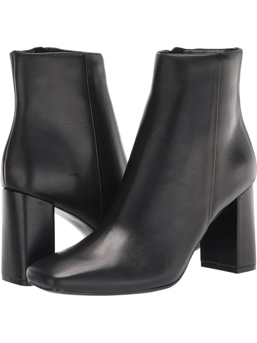 Marc Fisher Black Leather Nebula Ankle Bootie Square-Toe Block Heel NWT Size 10 - Picture 2 of 10